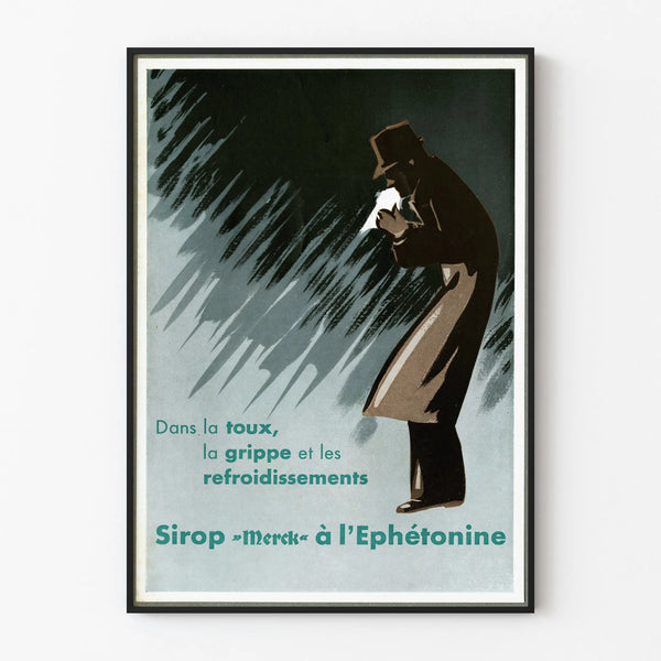 Vintage poster for Merck syrup with ephedrine for cough and flu