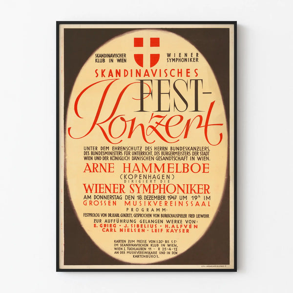 Vintage Scandinavian festive concert poster in Vienna 1947