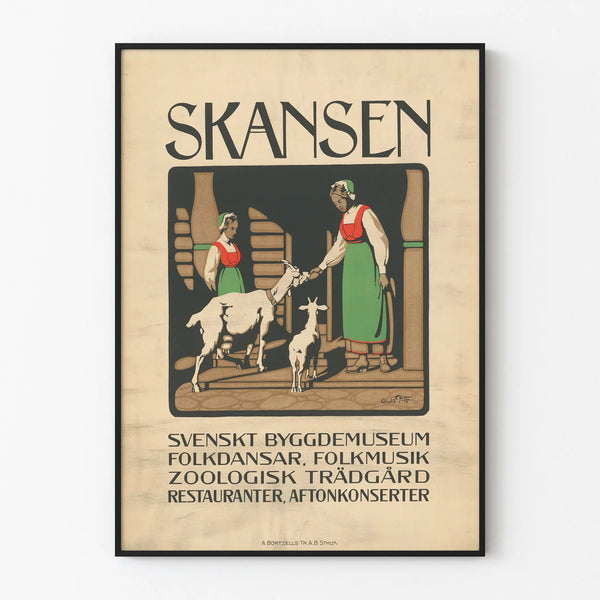 Vintage poster of Skansen open-air Swedish museum decorative