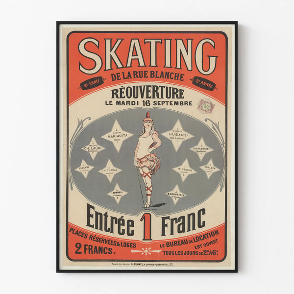 Vintage Poster of Skating on Rue Blanche Reopening 1879