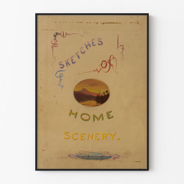 Vintage decorative poster 'Sketches of Home Scenery' with lakeside and maritime landscapes
