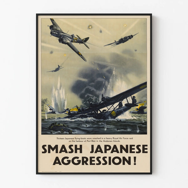 Vintage Military Poster Smash Japanese Aggression - Historical Wall Decoration