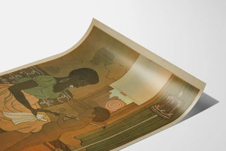 Decorative poster of a smiling mother with child and toy rifle