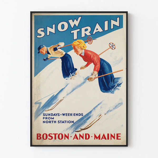 Vintage poster Snow Train Boston and Maine winter skiing