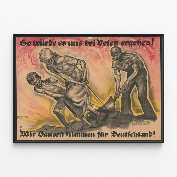German historical poster in black and red - Dramatic folk illustration — framed artwork on a wall