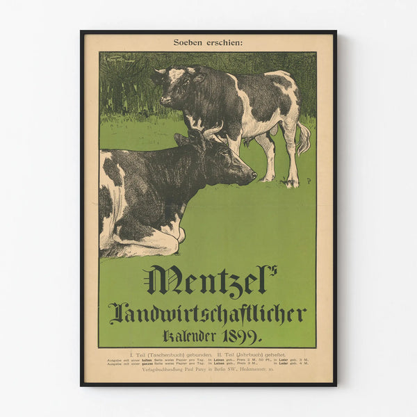 Vintage agricultural calendar poster Menzel 1899 with cows