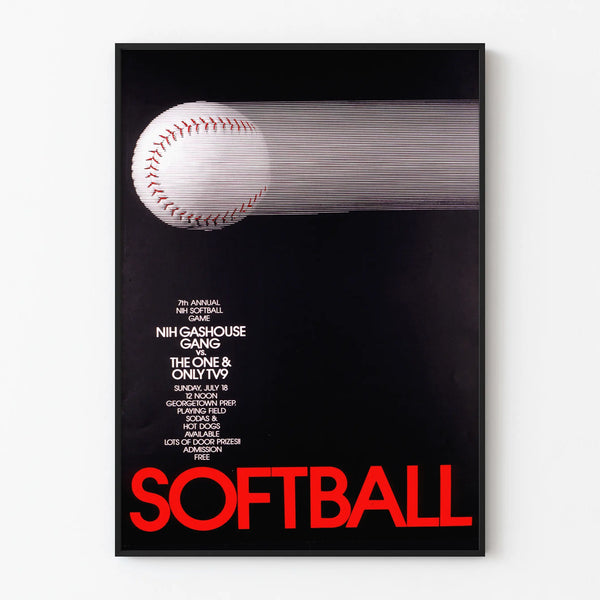 Vintage poster of dynamic black and red softball