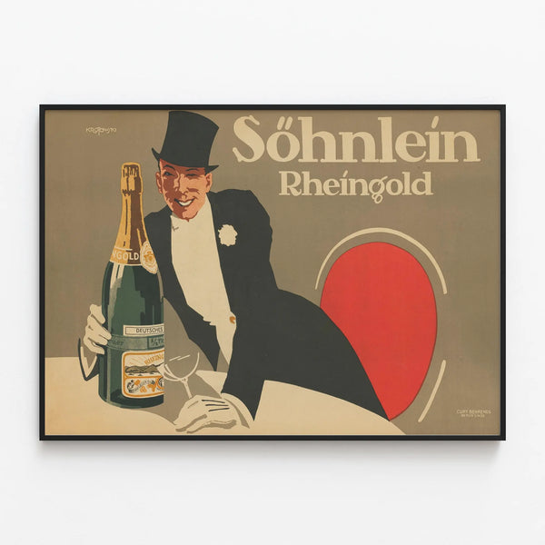 Vintage SOHNLEIN Rheingold Poster - Champagne Retro Wall Decoration — framed artwork on a wall