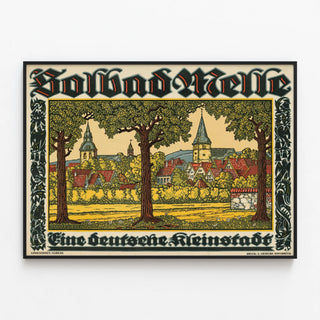 Vintage poster Solbad Melle - Illustration of a small German town — framed artwork on a wall