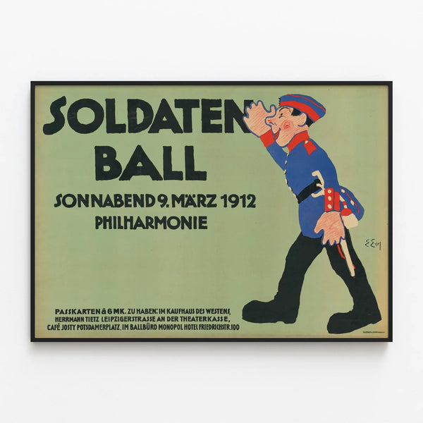 Soldaten Ball Poster 1912 - Vintage Military Wall Decoration — framed artwork on a wall
