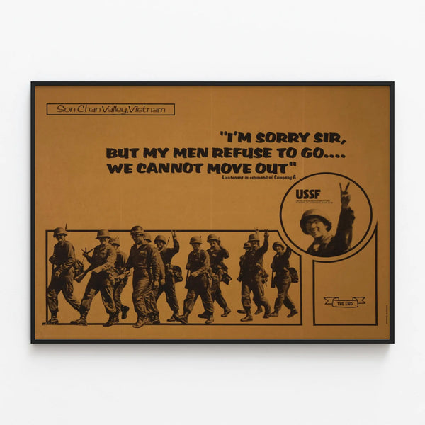 Vietnam Son Chan Valley Poster - Marching Soldiers and Military Quote — framed artwork on a wall