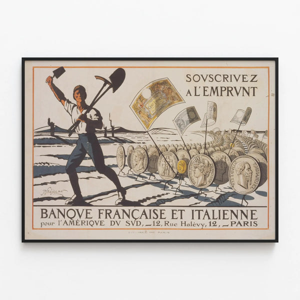 Vintage poster Subscribe to the Loan French and Italian Bank — framed artwork on a wall
