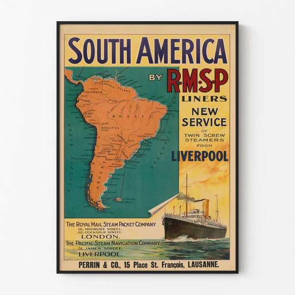 Vintage South America poster by R.M.S.P Liners - Maritime navigation poster