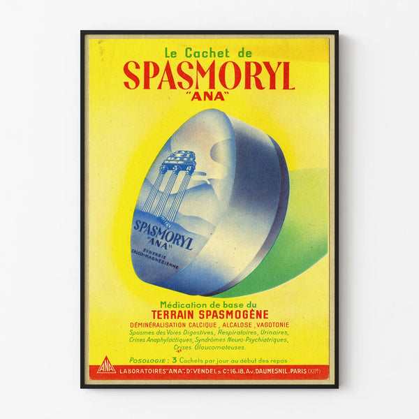 Vintage advertising poster Spasmoryl Ana, retro wall decoration