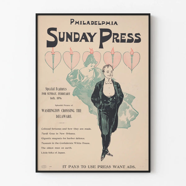 Vintage Poster Philadelphia Sunday Press 1896 - Retro Wall Decoration
