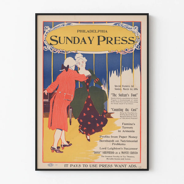 Vintage Philadelphia Sunday Press Poster - Retro Wall Decoration 1896