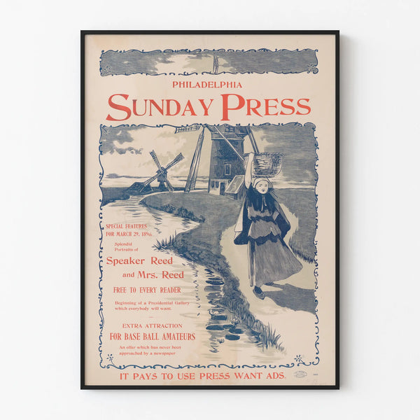 Vintage Philadelphia Sunday Press 1896 poster wall decoration