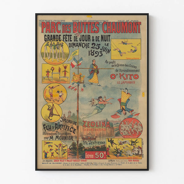 Vintage poster of Parc des Buttes Chaumont festival 1893 wall decoration