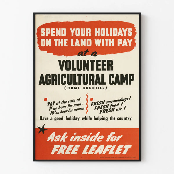 Vintage Poster Volunteer Agricultural Camp Wall Decoration