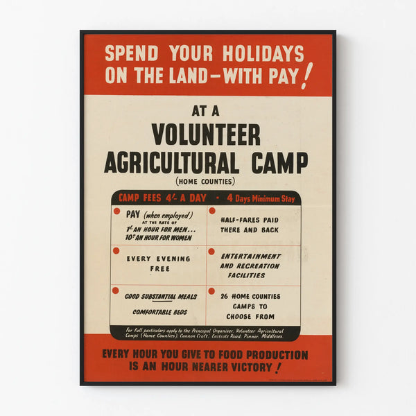 Vintage poster for voluntary farm camp wall decoration