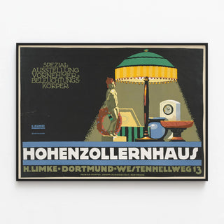 Vintage poster for special lighting exhibition at Hohenzollernhaus Dortmund — framed artwork on a wall