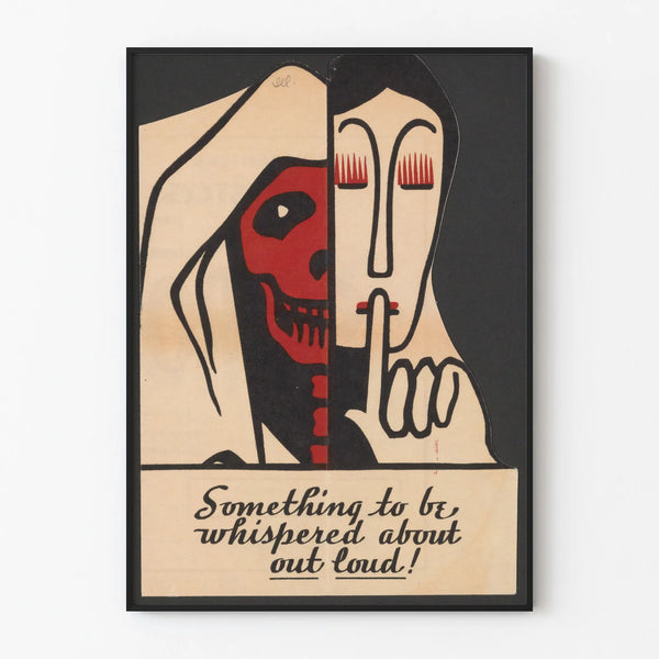 Decorative graphic poster of a face half skeleton