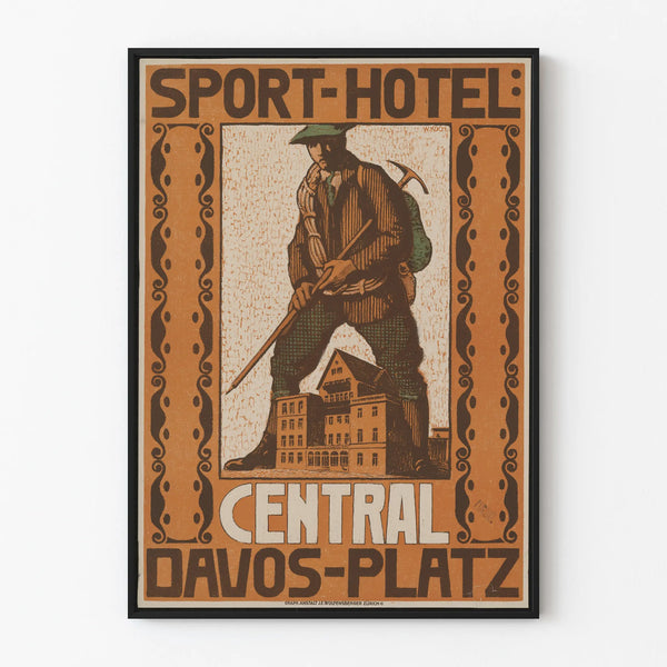 Vintage poster of Sport-Hotel Central Davos for wall decoration