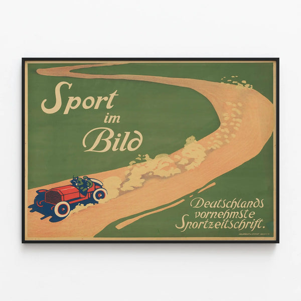 Vintage Poster of Car Race in the Picture — framed artwork on a wall