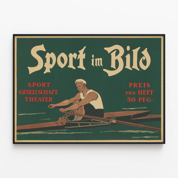 Vintage Rowing Sport Poster — framed artwork on a wall