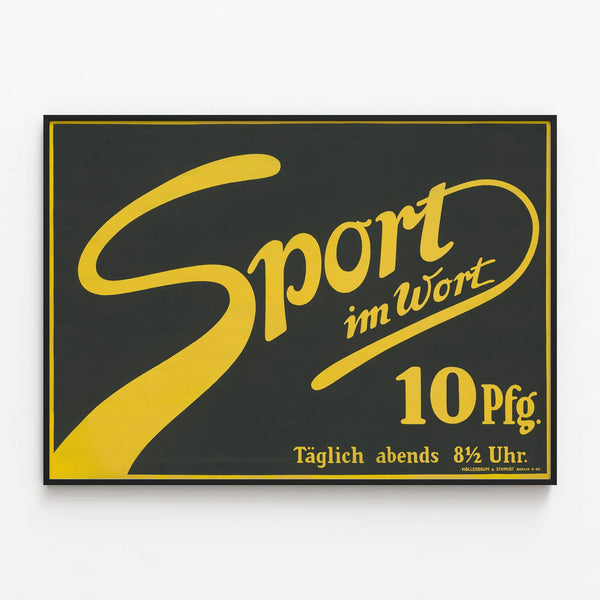 Vintage Sport Decorative Poster in yellow and black — framed artwork on a wall