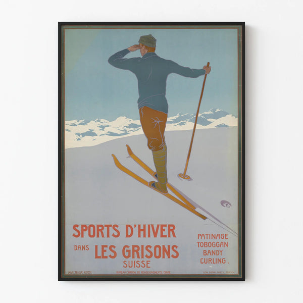 Vintage Poster of Winter Sports in Graubünden - Alpine Wall Decoration