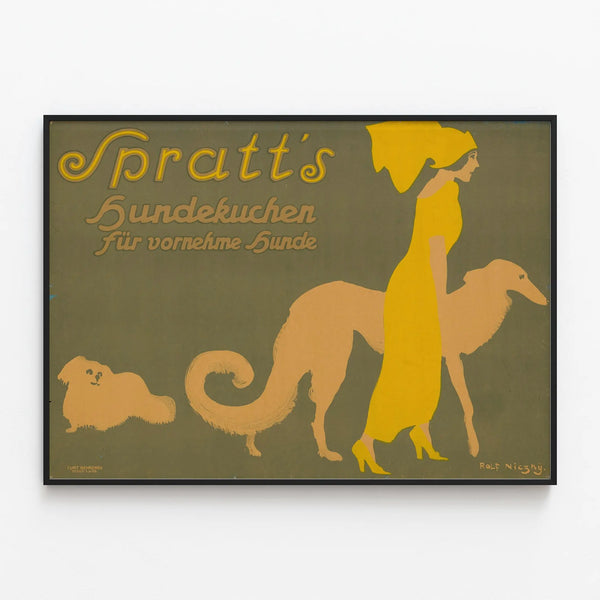 Vintage poster for Spratt's dog biscuits for elegant wall decoration — framed artwork on a wall