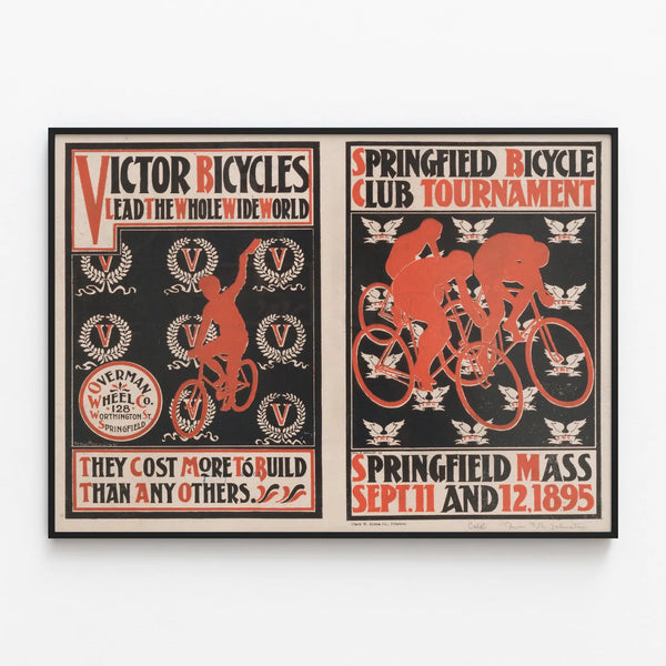 Vintage poster of the Springfield Bicycle Club tournament 1895 — framed artwork on a wall