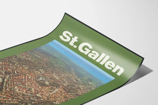 Vintage poster of St. Gallen, Switzerland - Aerial view of the city and surrounding countryside