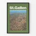 Vintage poster of St. Gallen, Switzerland - Aerial view of the city and surrounding countryside