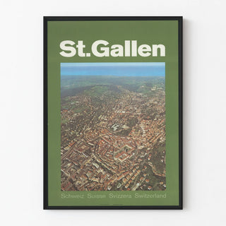 Vintage poster of St. Gallen, Switzerland - Aerial view of the city and surrounding countryside