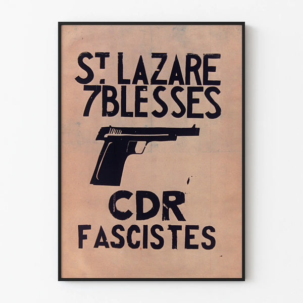 Urban Poster Saint Lazare 7 Wounded - Typographic Design and Pistol Illustration