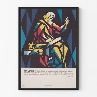 Decorative poster of St. Luke with geometric design