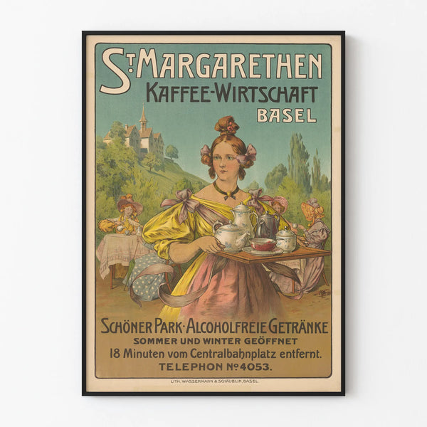 Vintage poster St Margarethen Kaffee-Wirtschaft, wall decoration café Basel