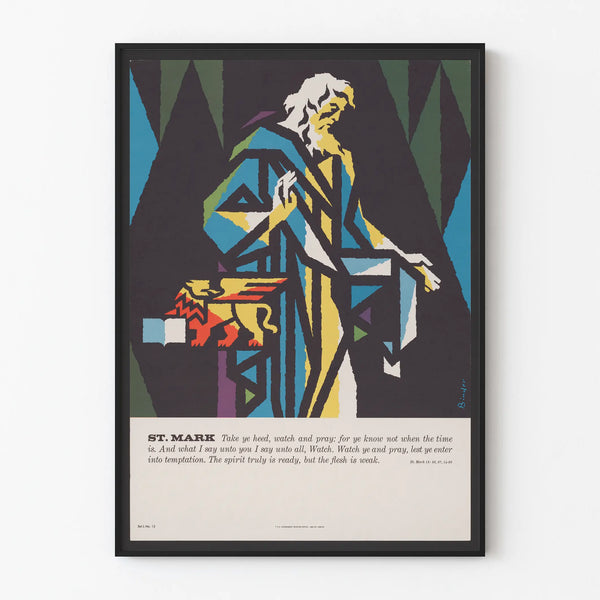 Decorative poster of Saint Mark with colorful geometric lines