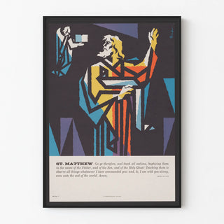 Decorative poster of St. Matthew in a classic geometric style