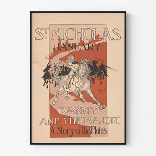 Vintage Poster St Nicholas January - Danny and the Major, Western Equestrian Illustration