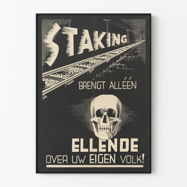 Striking vintage black poster with skull - wall decoration