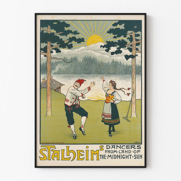 Vintage poster of traditional dancers from Stalheim