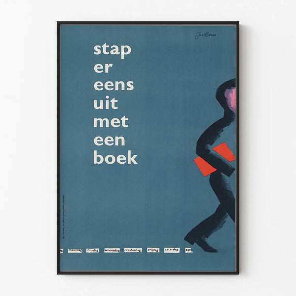 Blue Wall Poster 'Stap Er Eens Uit Met Een Boek' by Jan Bons
