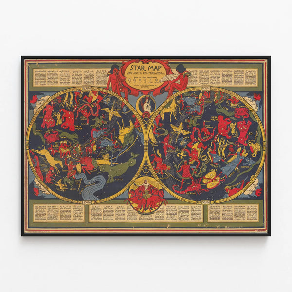 Vintage Star Map Poster of the Constellations — framed artwork on a wall