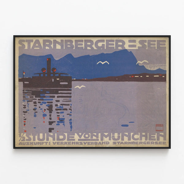 Vintage poster of Lake Starnberg – Retro wall decoration for interior — framed artwork on a wall