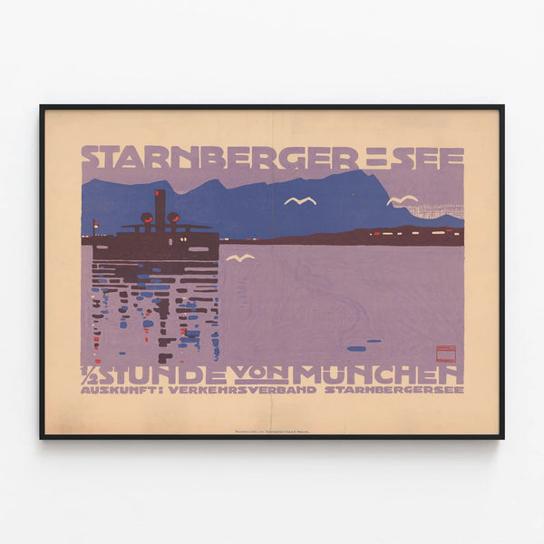 Vintage Poster of Lake Starnberg, 30 Minutes from Munich — framed artwork on a wall