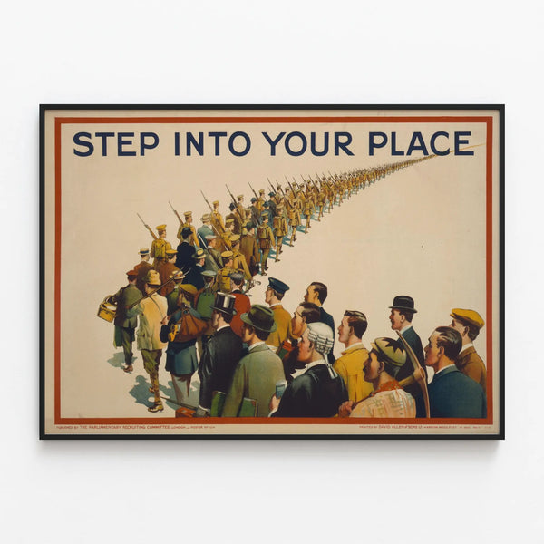 Vintage Decorative Poster 'Step Into Your Place' - Mobilization and Unity — framed artwork on a wall