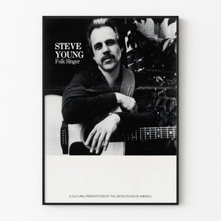 Vintage poster of Steve Young folk singer in black and white
